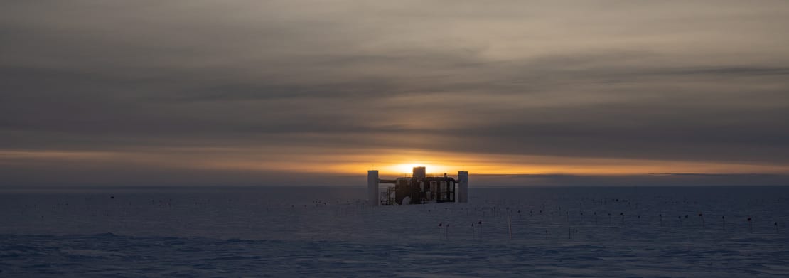 Sunrise behind the IceCube Lab.