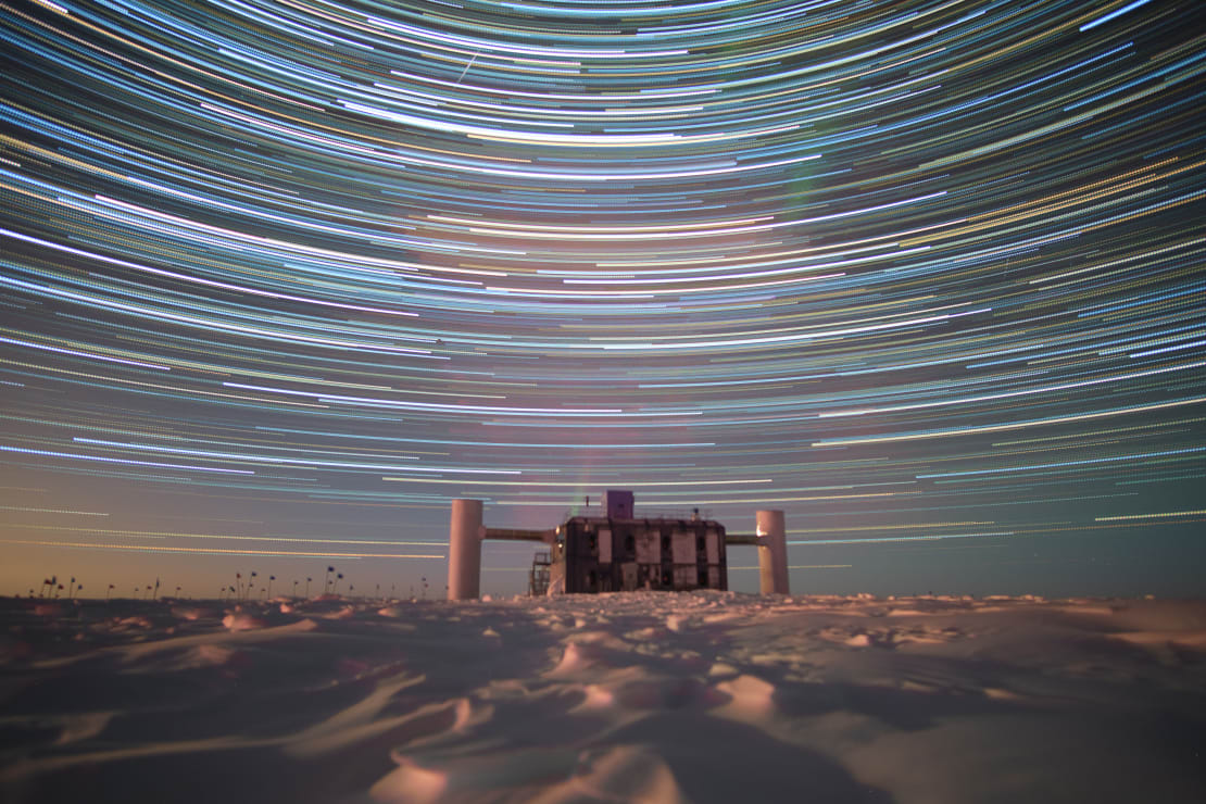 Star trails above the IceCube Lab.