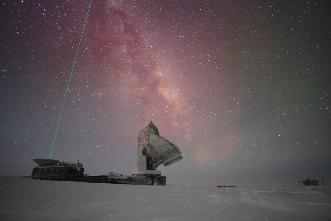 Milky Way in starry sky above the South Pole Telescope.