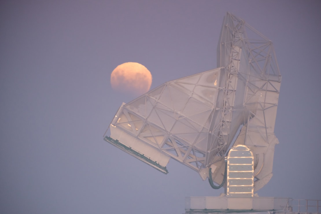 Close-up of partial lunar eclipse above the South Pole Telescope.