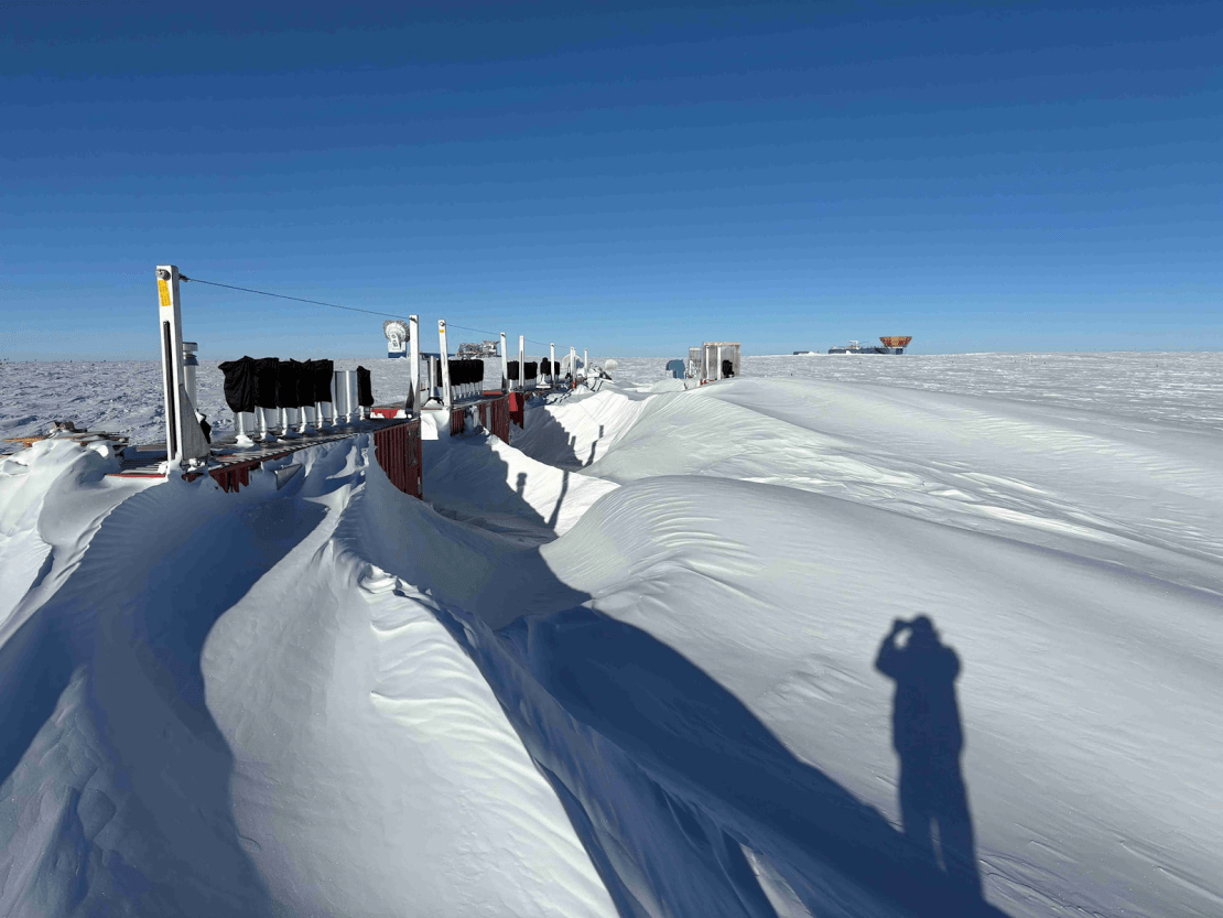 A building covered in snow