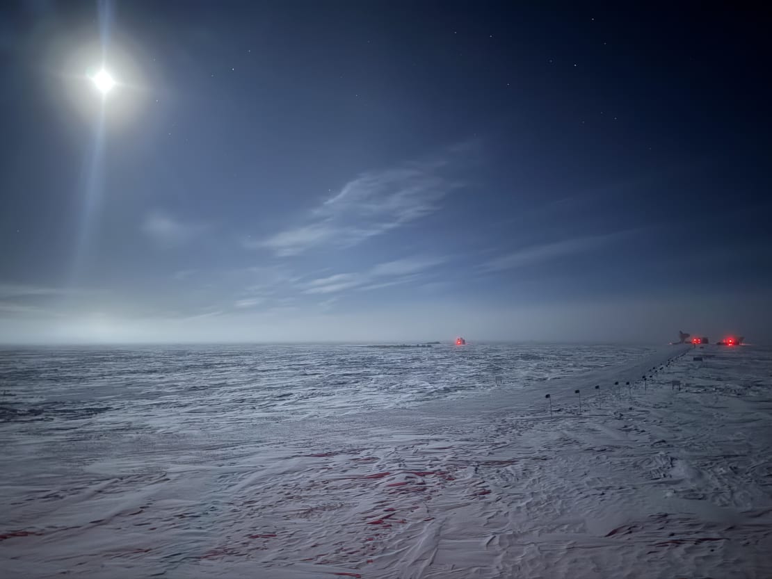 Bright moon in the sky above the Dark Sector at the South Pole.