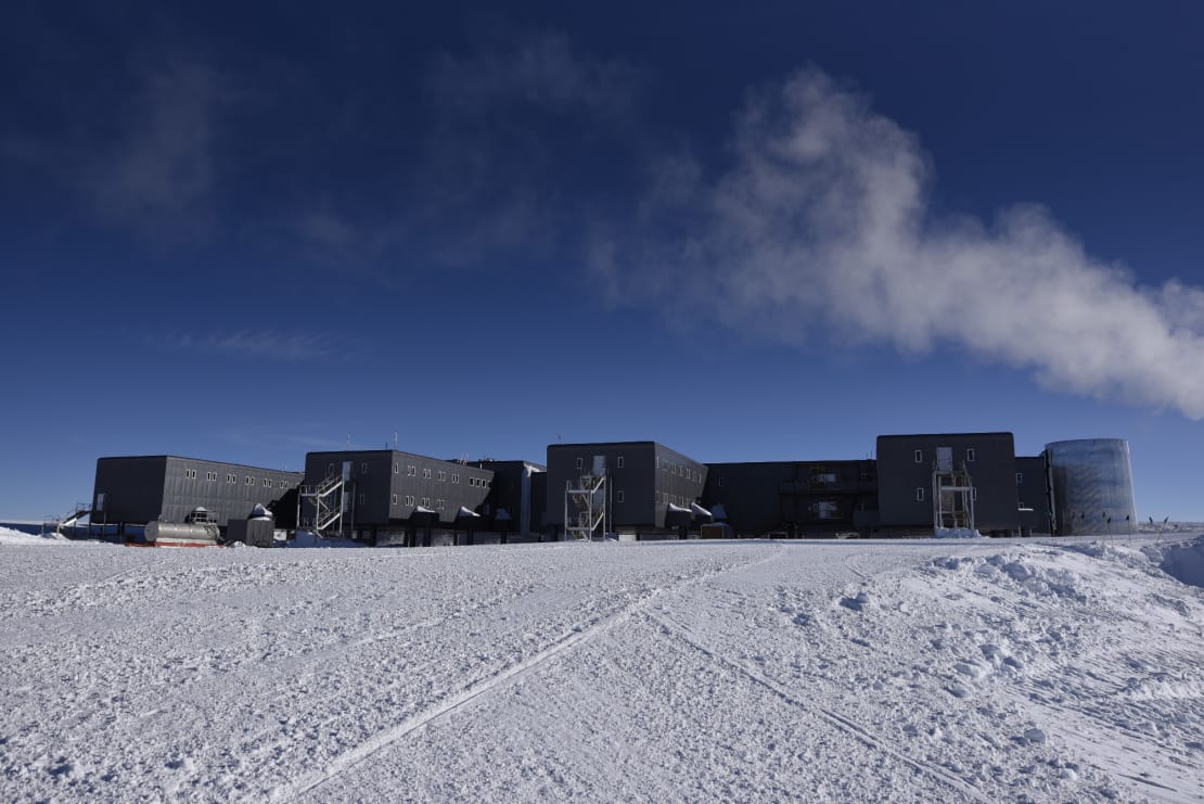 South Pole station under clear skies