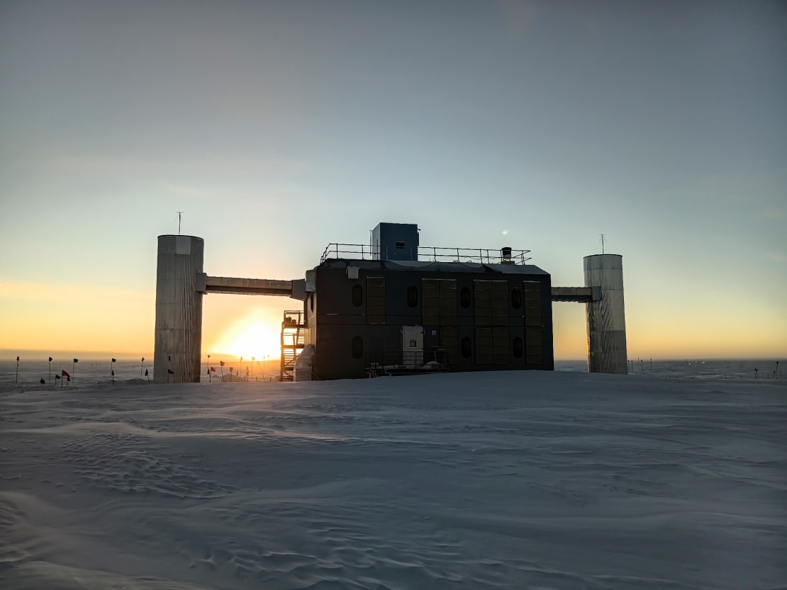 Sunset behind the IceCube Laboratory.